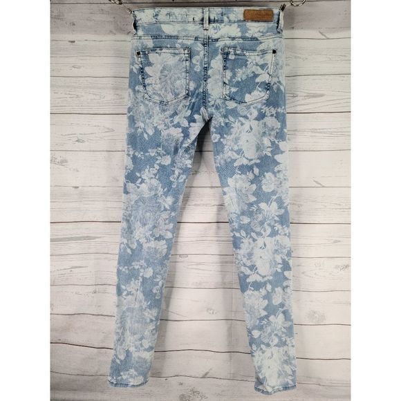 Zara Trafaluc Skinny Jeans Blue Floral Light Wash - Picture 9 of 10